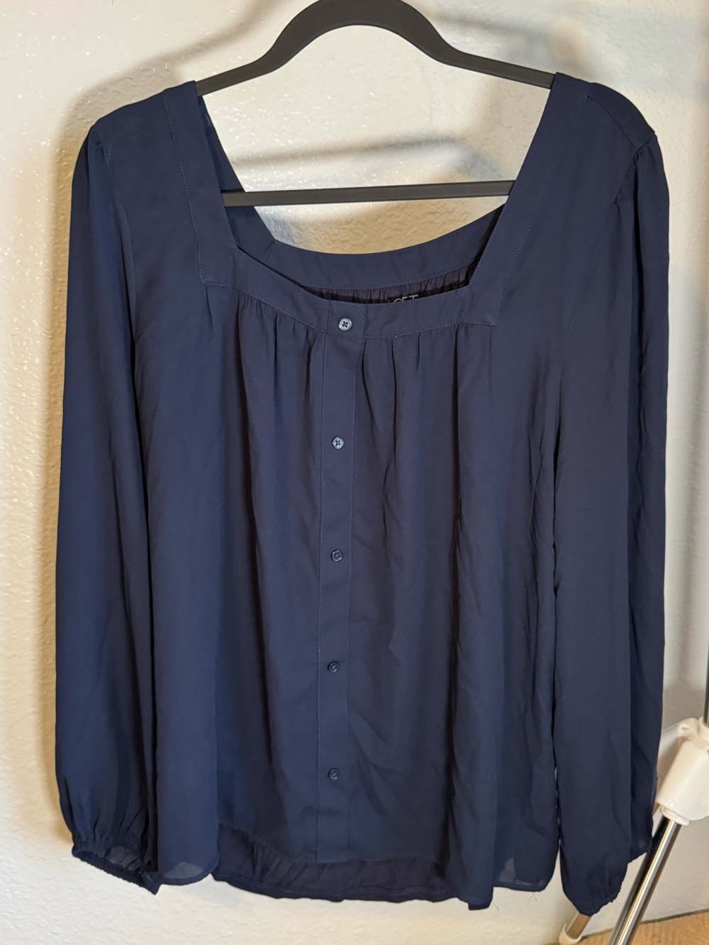 LOFT Navy Square-Neck Button-Front Blouse